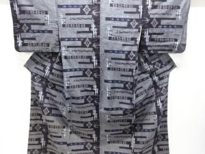 アンティーク　木綿本場久留米絣　霞に花鳥模様着物